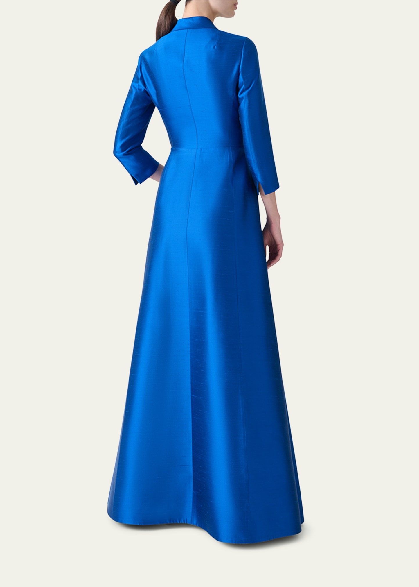 Three-Quarter Sleeve Flared Long Silk Coat Dress - 3