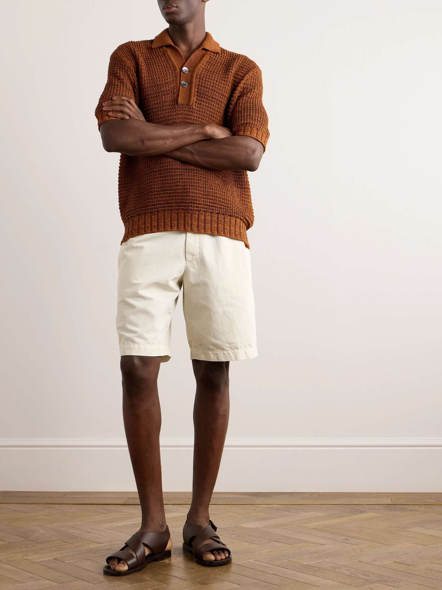 Straight-Leg Pleated Cotton and Linen-Blend Twill Shorts - 2