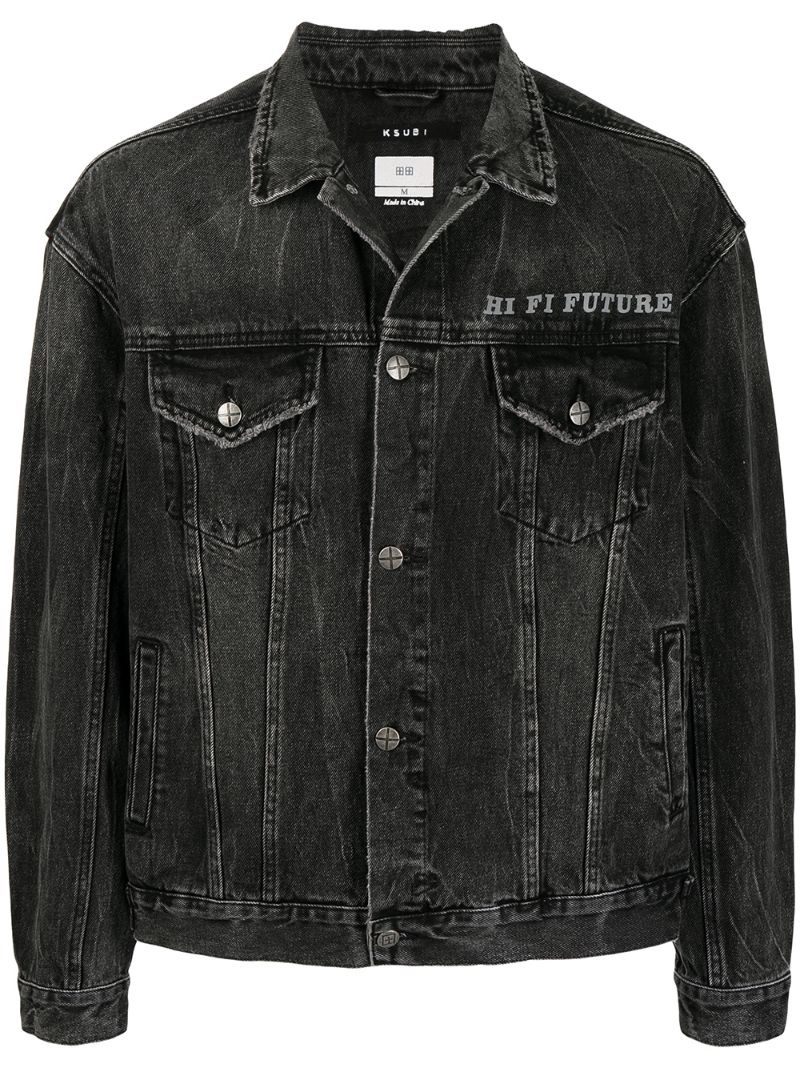 slogan-print denim jacket - 1