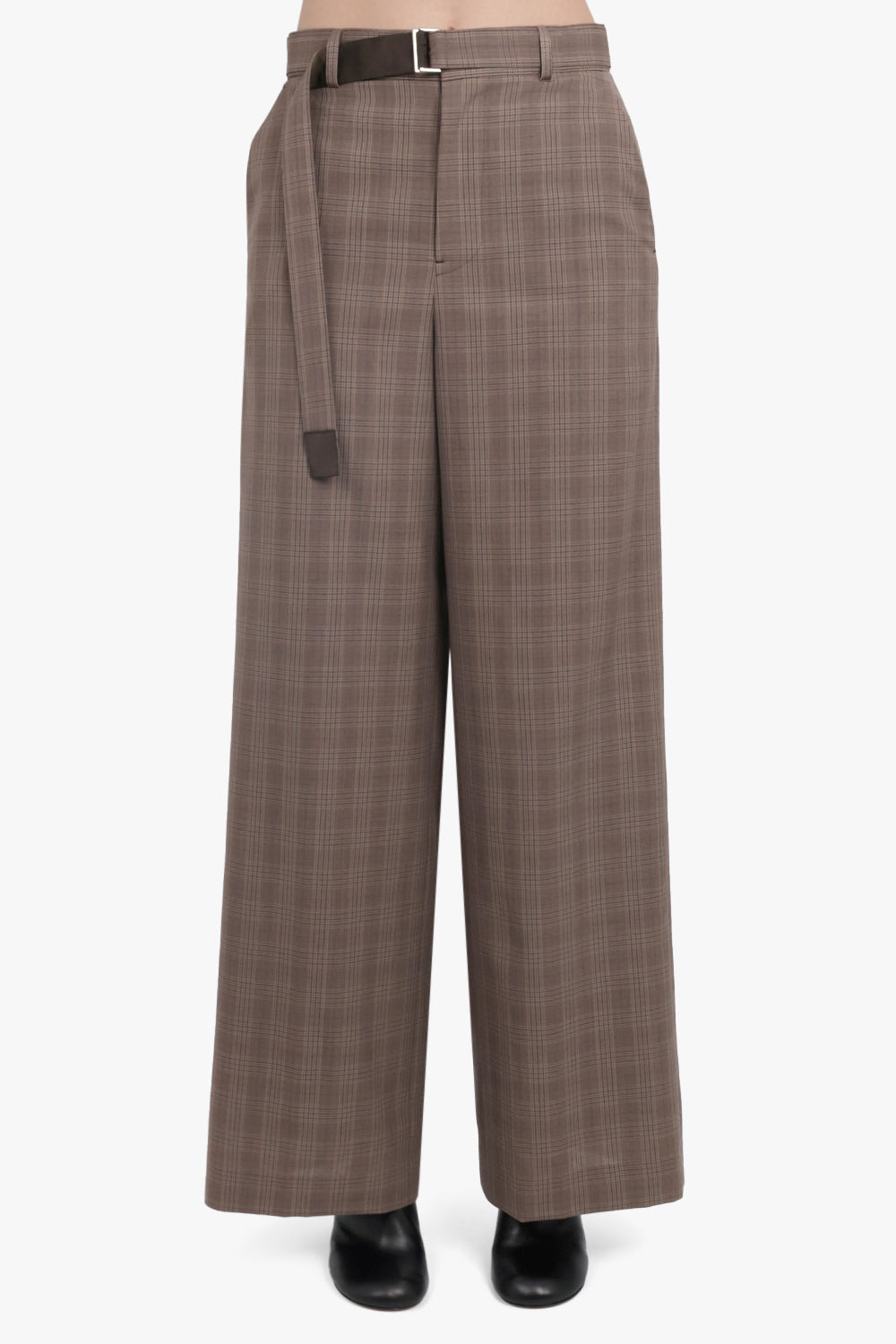 HIGH WAISTED STRAIGHT LEG CHECK PANT | BROWN - 3
