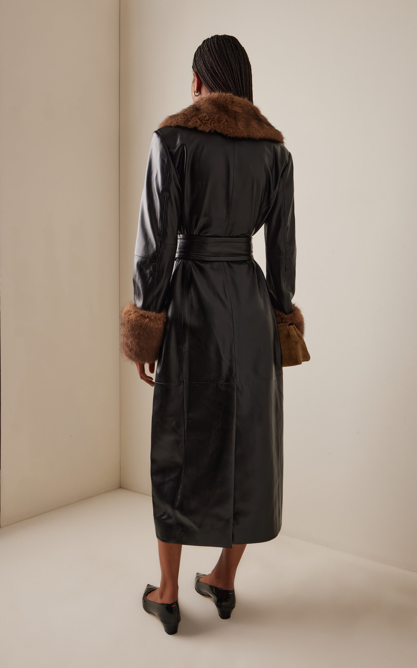 Estella Faux Shearling-Trimmed Vegan Leather Coat black - 4