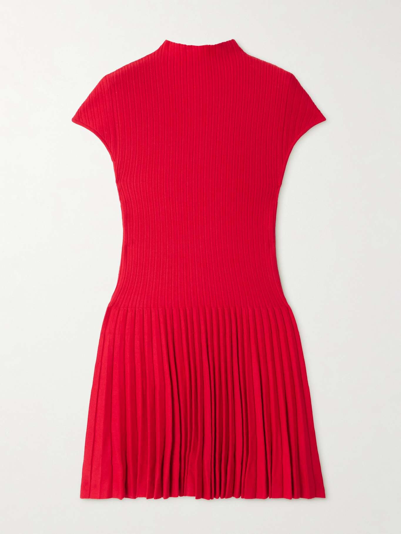 Pleated ribbed cotton mini dress Red - 1