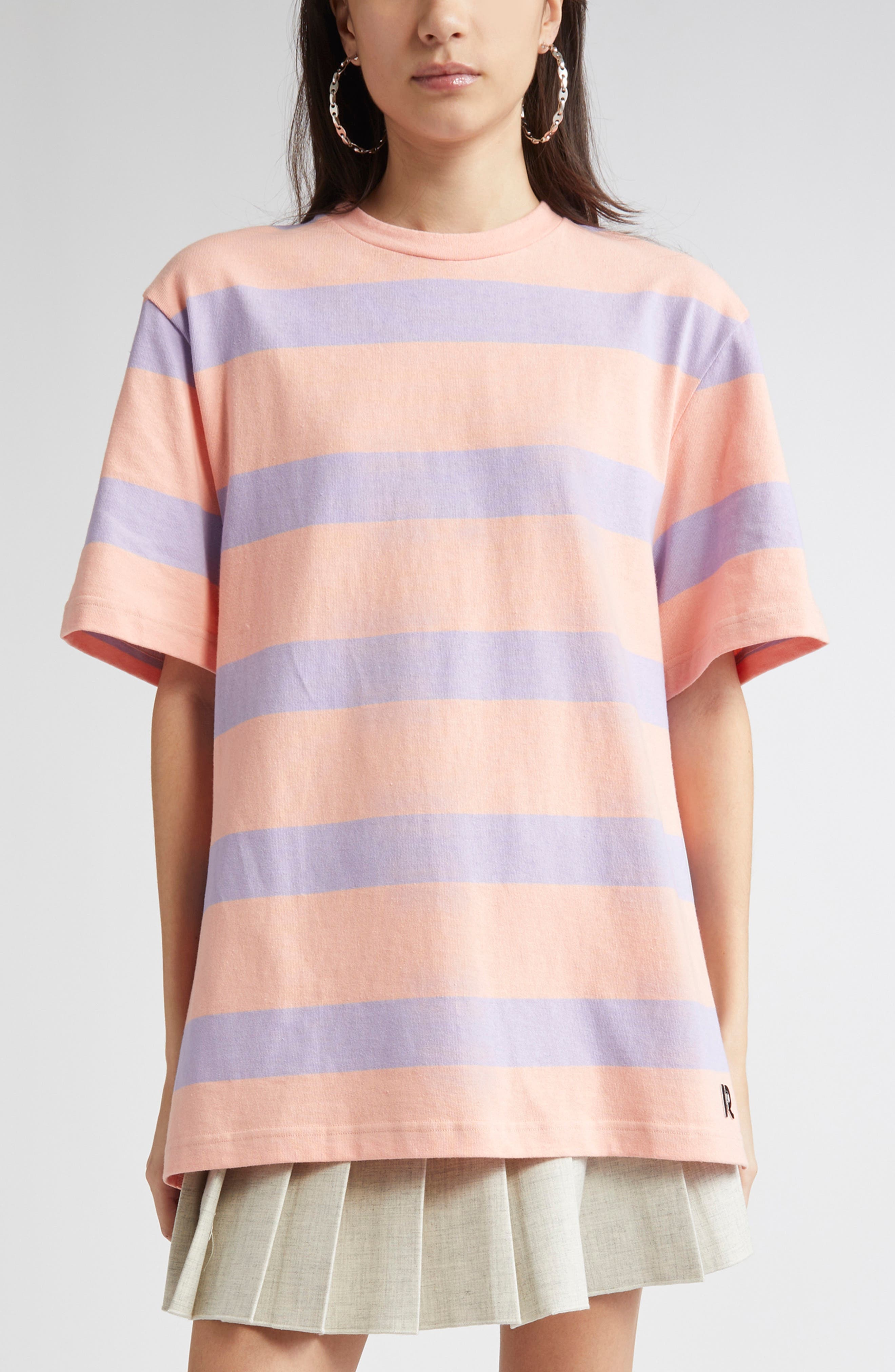 Rabanne Stripe Cotton T-Shirt in Stripes Peach /Lavander at Nordstrom - 1