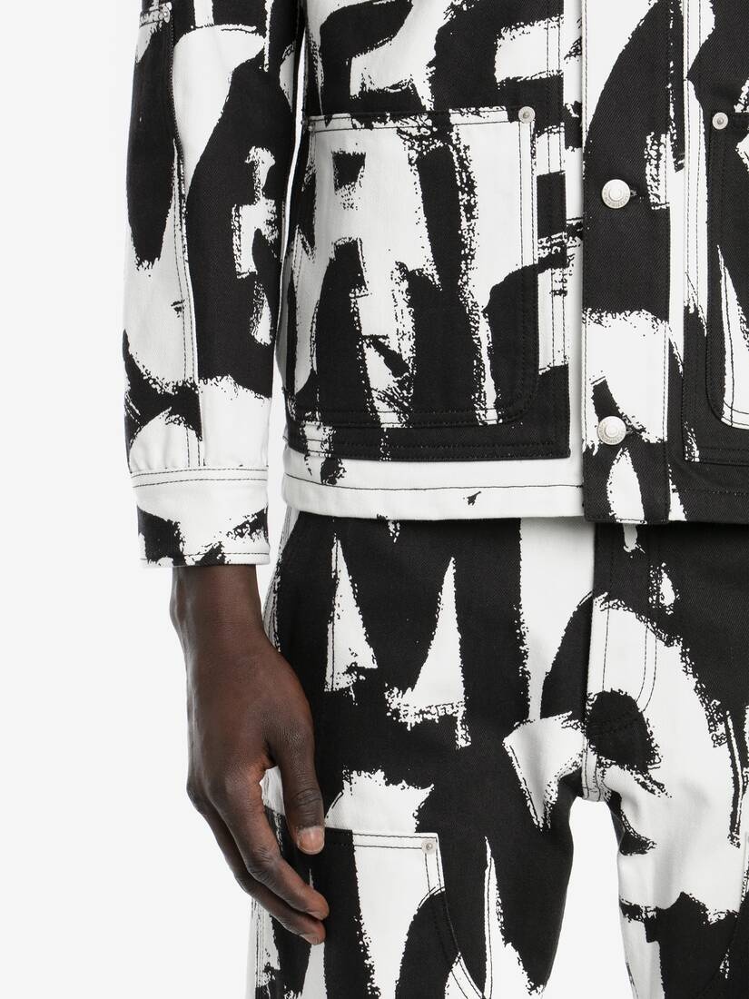 Mcqueen Graffiti Workwear Jacket in White/black - 5