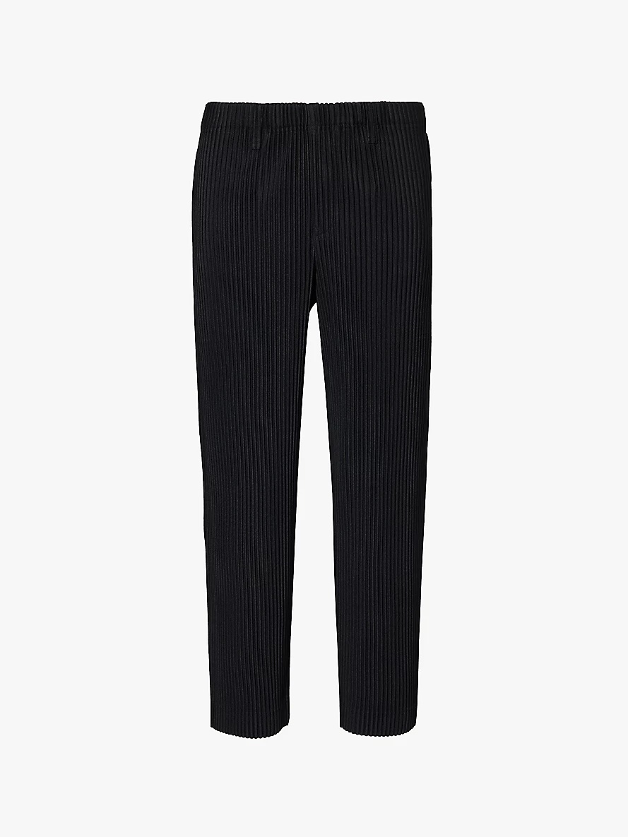 Pleated belt loops tapered leg relaxed-fit knitted trousers - 1