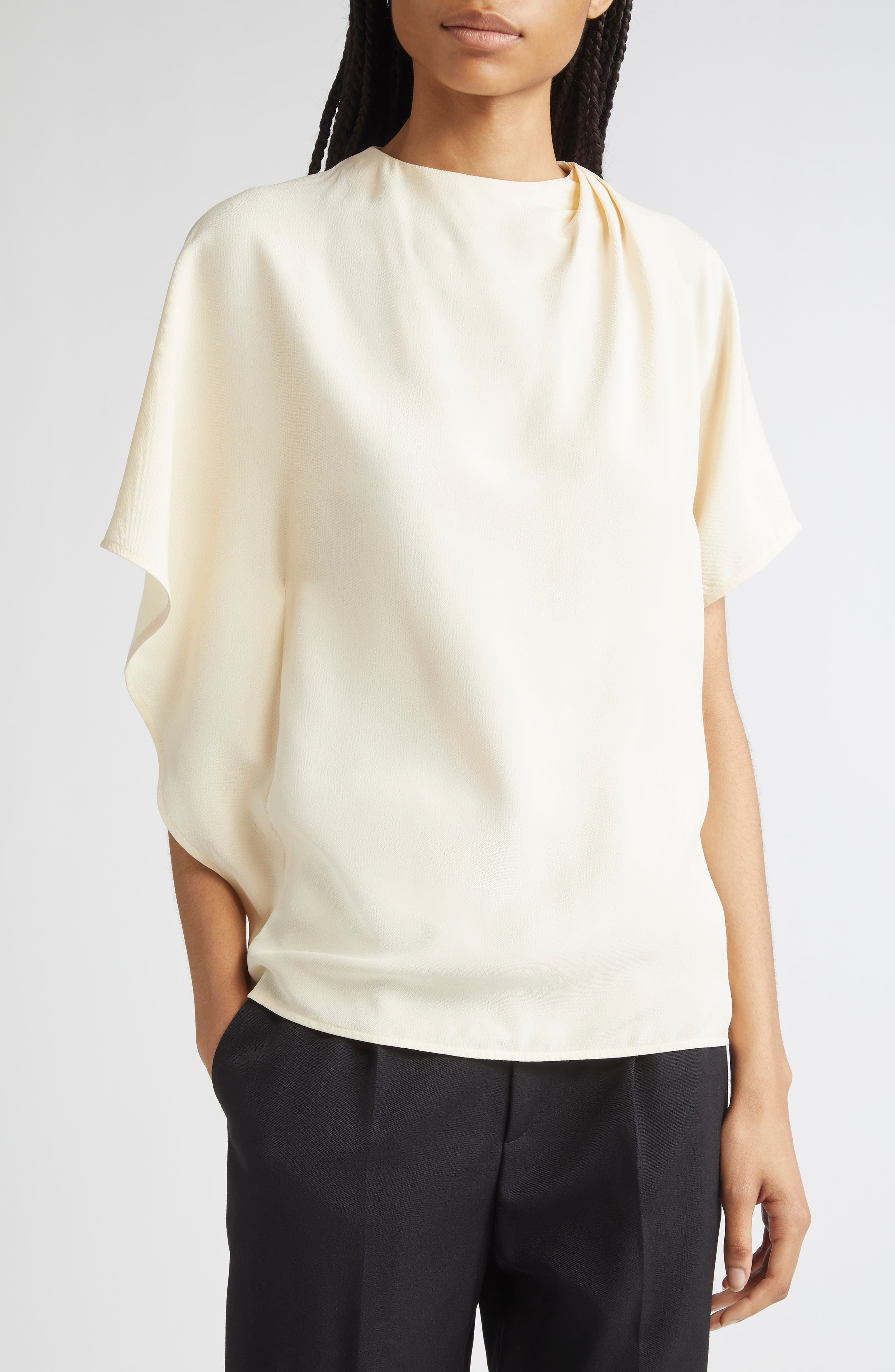 Proenza Schouler Etta Hammered Viscose Asymmetric Sleeve Top in Champagne at Nordstrom - 1