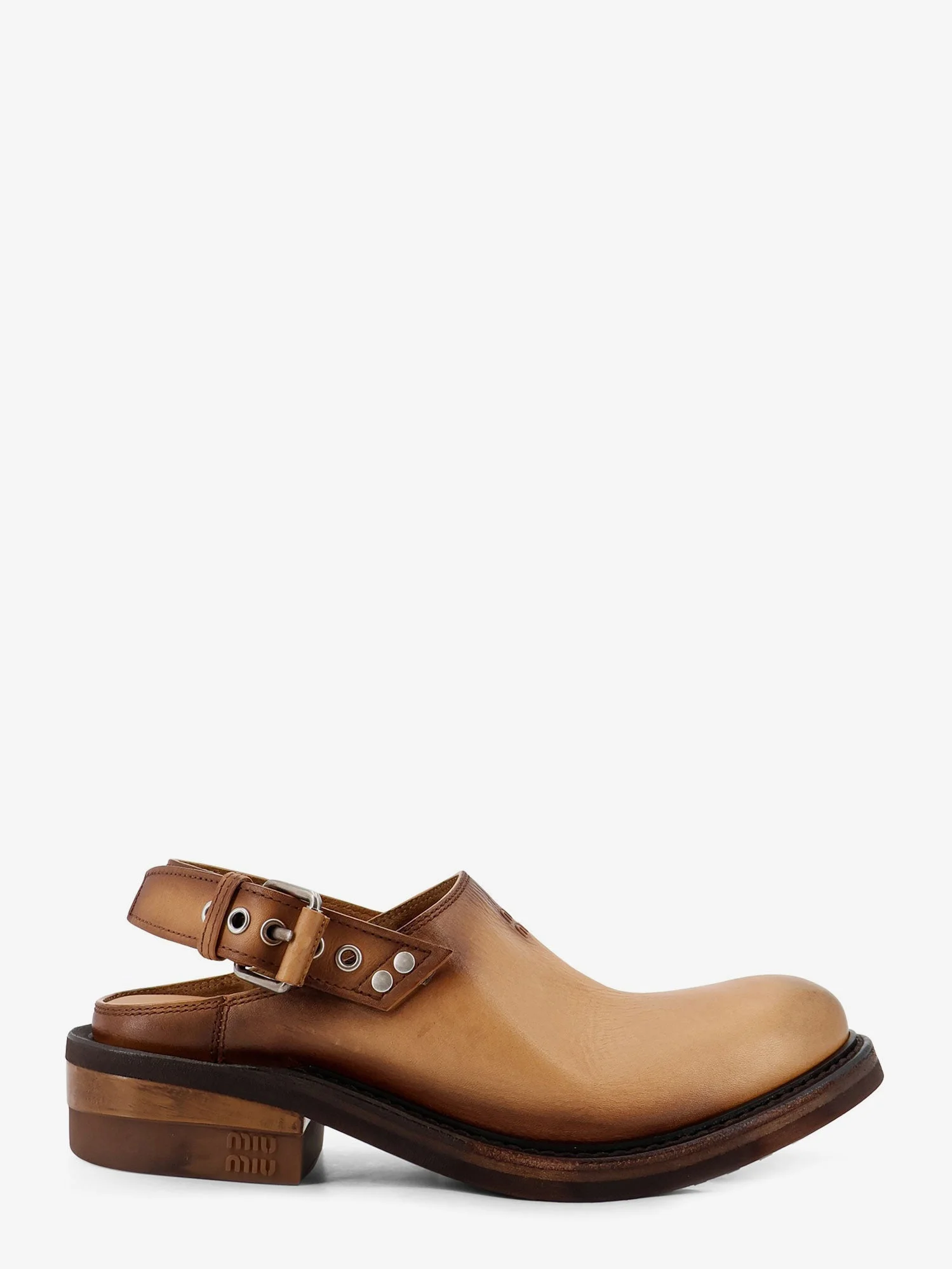 Miu Miu Foule Leather Sabot Sandals Brown - 1