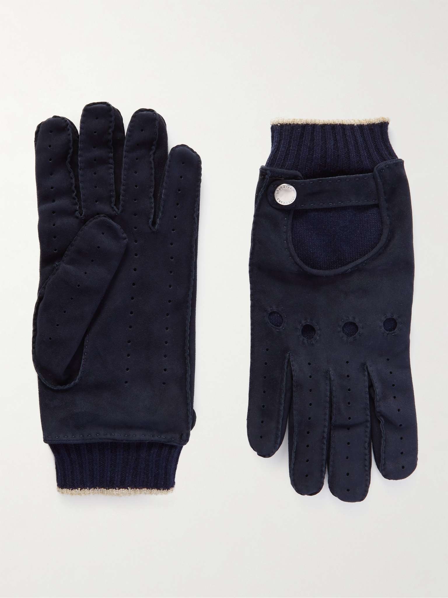 Perforated Suede and Cashmere Gloves - 1