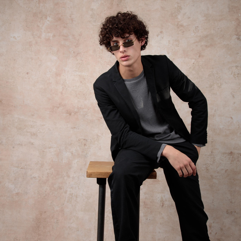 LINDA FARROW MEN'S TAYLOR RECTANGULAR SUNGLASSES IN YELLOW GOLD AND GREEN outlook