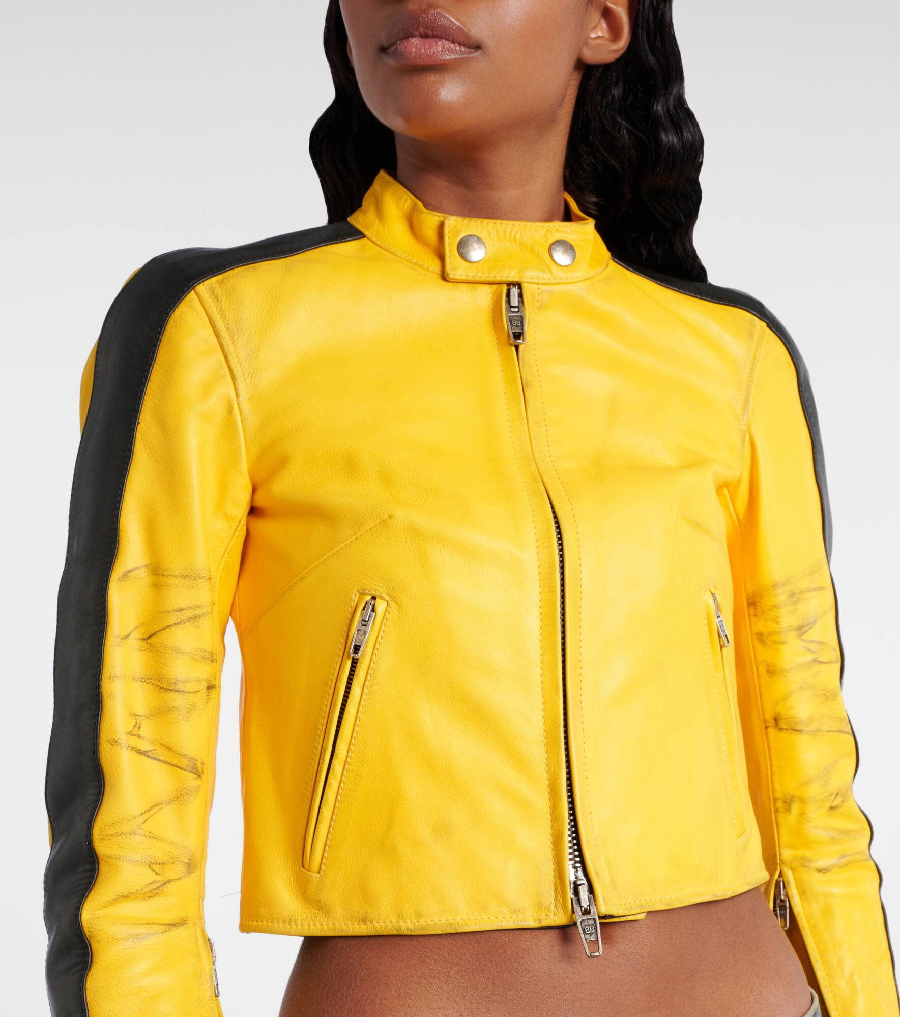Cropped leather jacket - 4