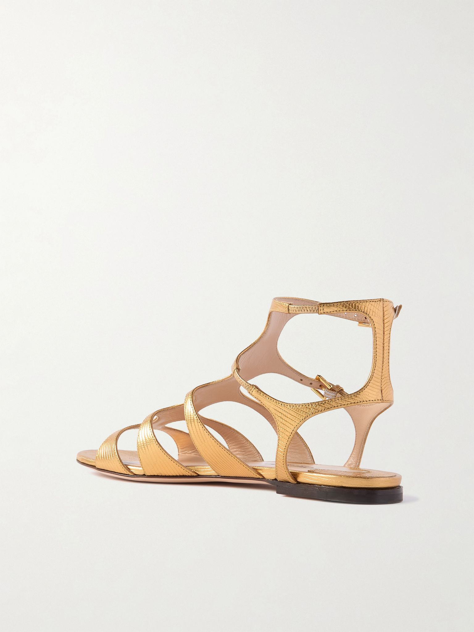 Metallic lizard-effect leather sandals Gold - 3