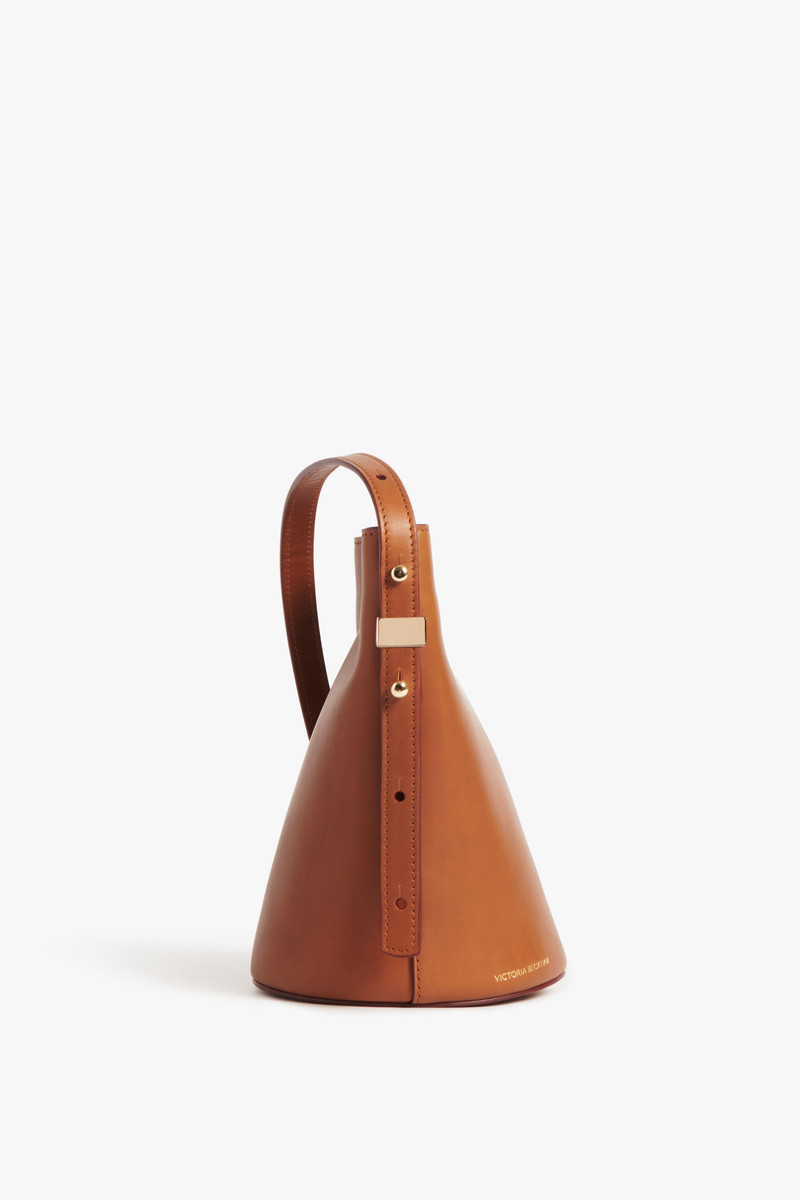 Mini Bucket Bag In Cognac Leather 4