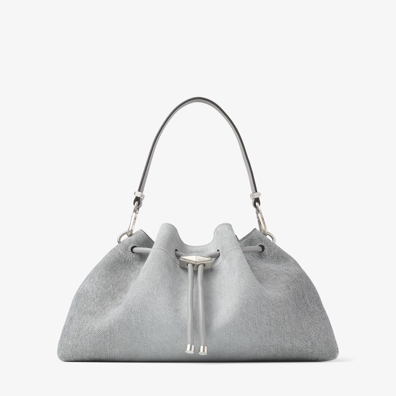 Cinch Medium Dove Suede Denim and Smooth Calf Leather Bucket Bag 1