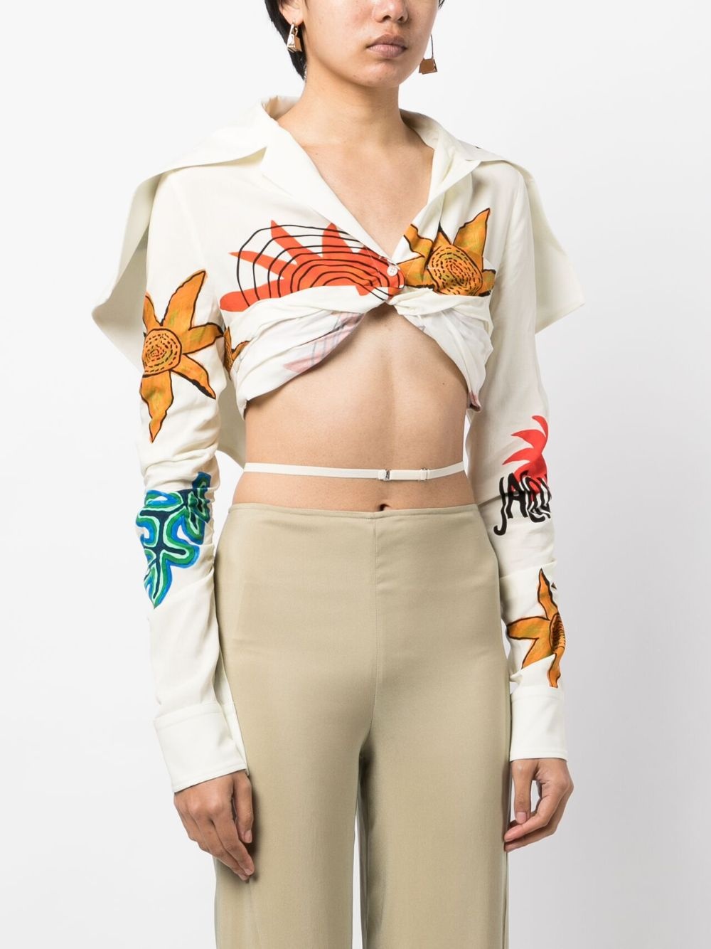 graphic-print long-sleeve cropped top - 3