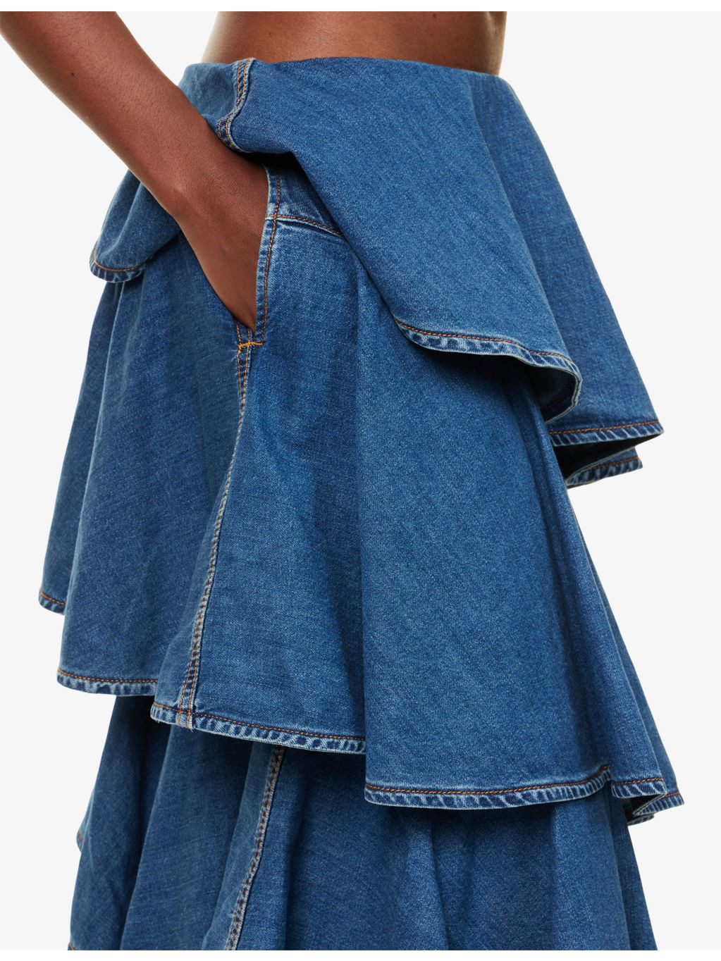 Spiral Tiered Denim Maxi Skirt - 5