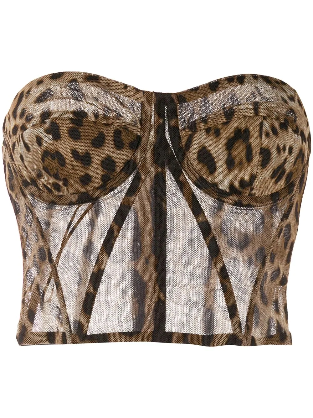 leopard-print sheer bustier - 1