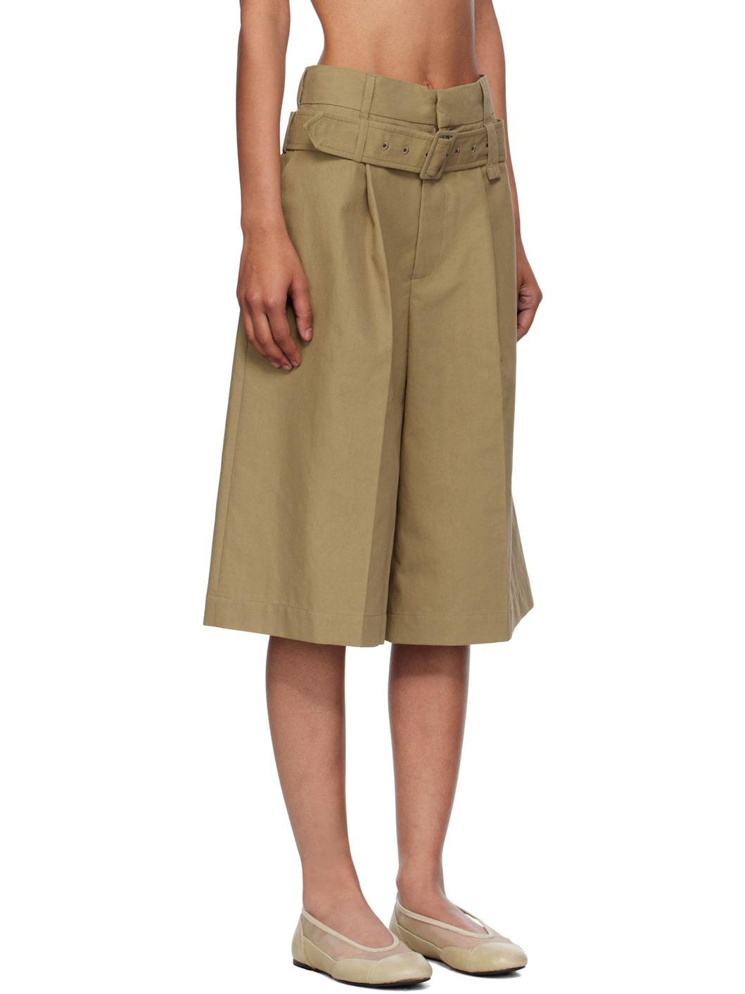 Beige Wide Leg Multi Belt Loop Shorts - 2