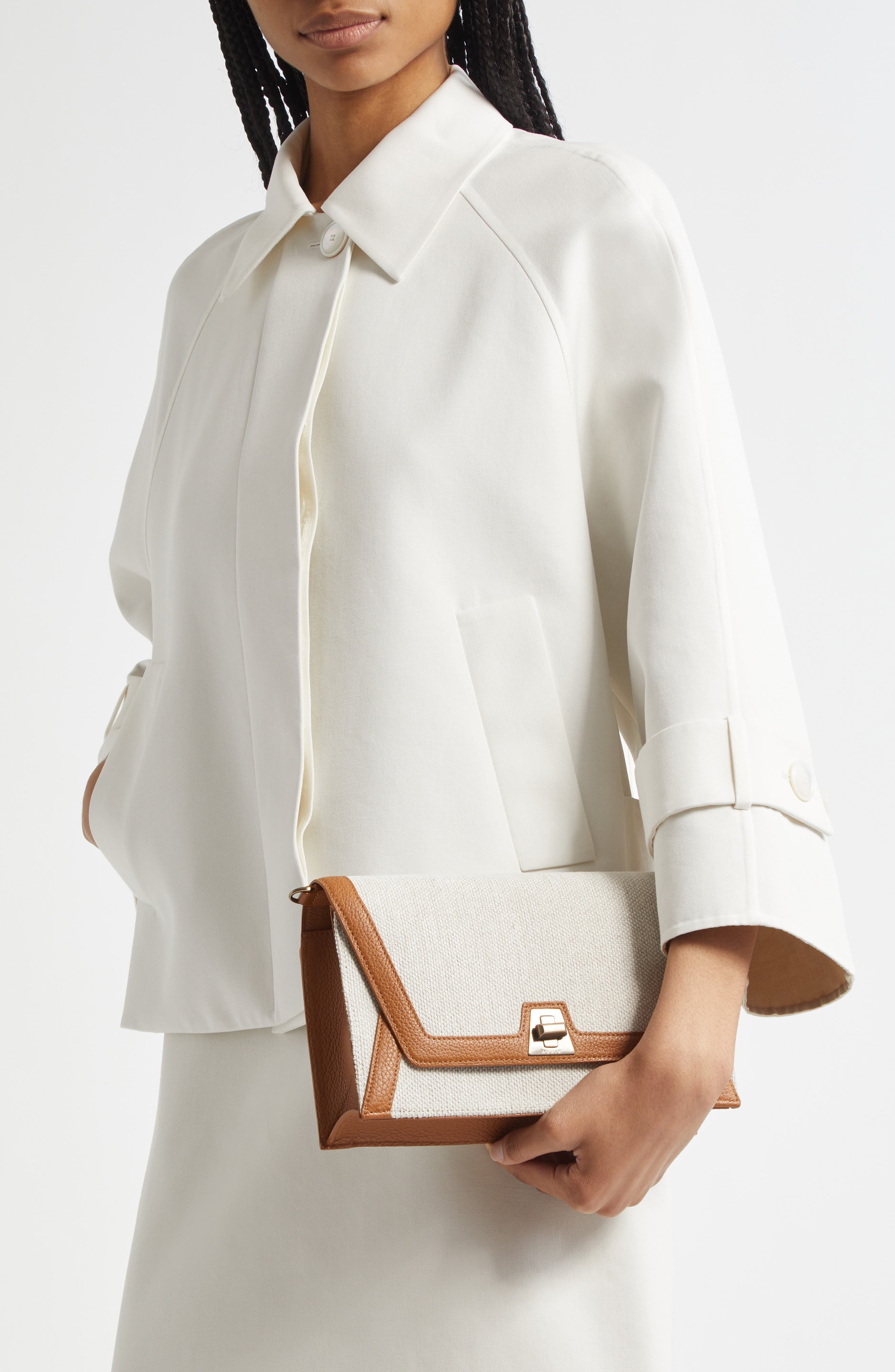 Akris Anouk Canvas & Calfskin Shoulder Bag in Stucco/Cuoio at Nordstrom - 2