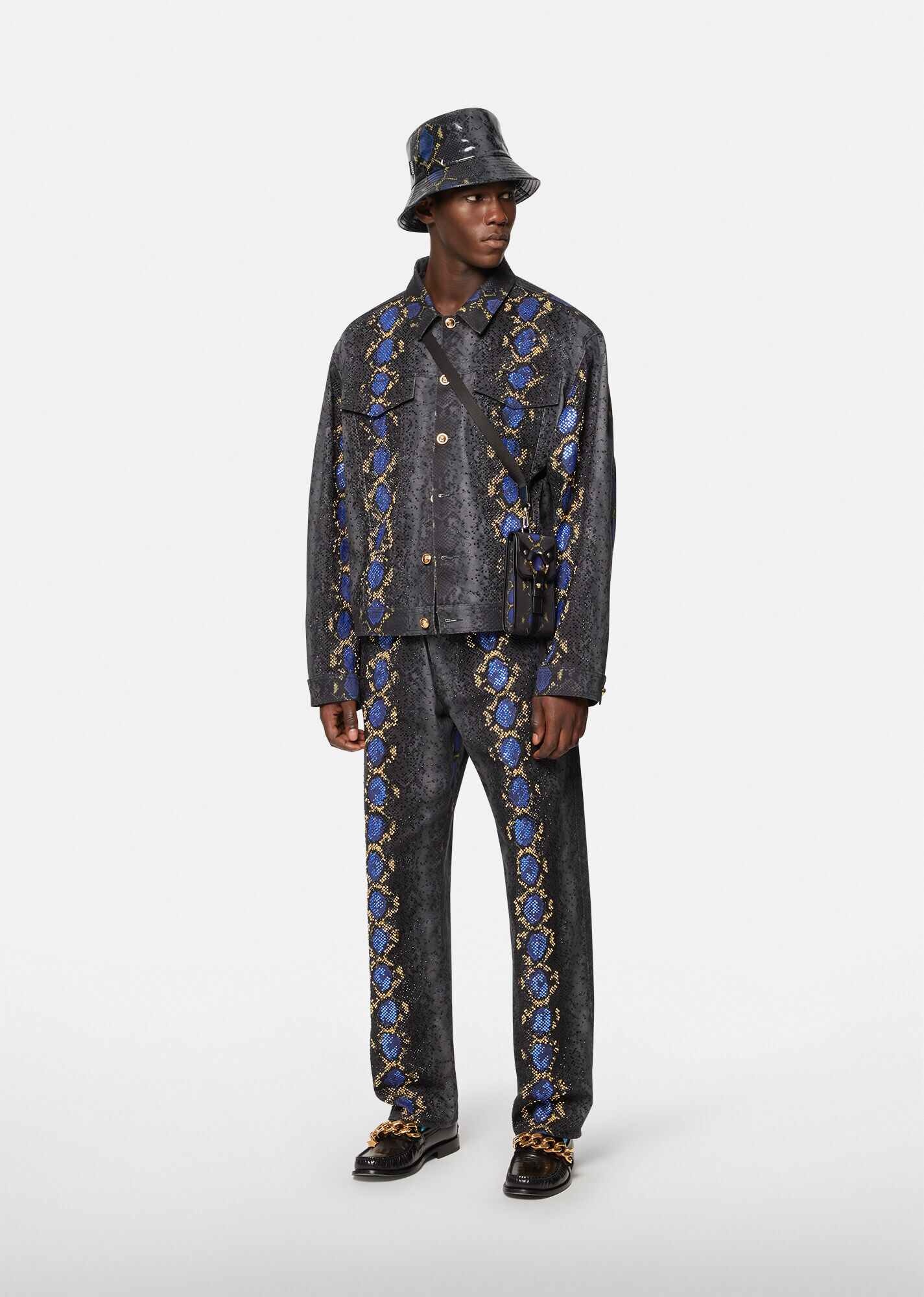 Python Print Studded Denim Jacket - 4