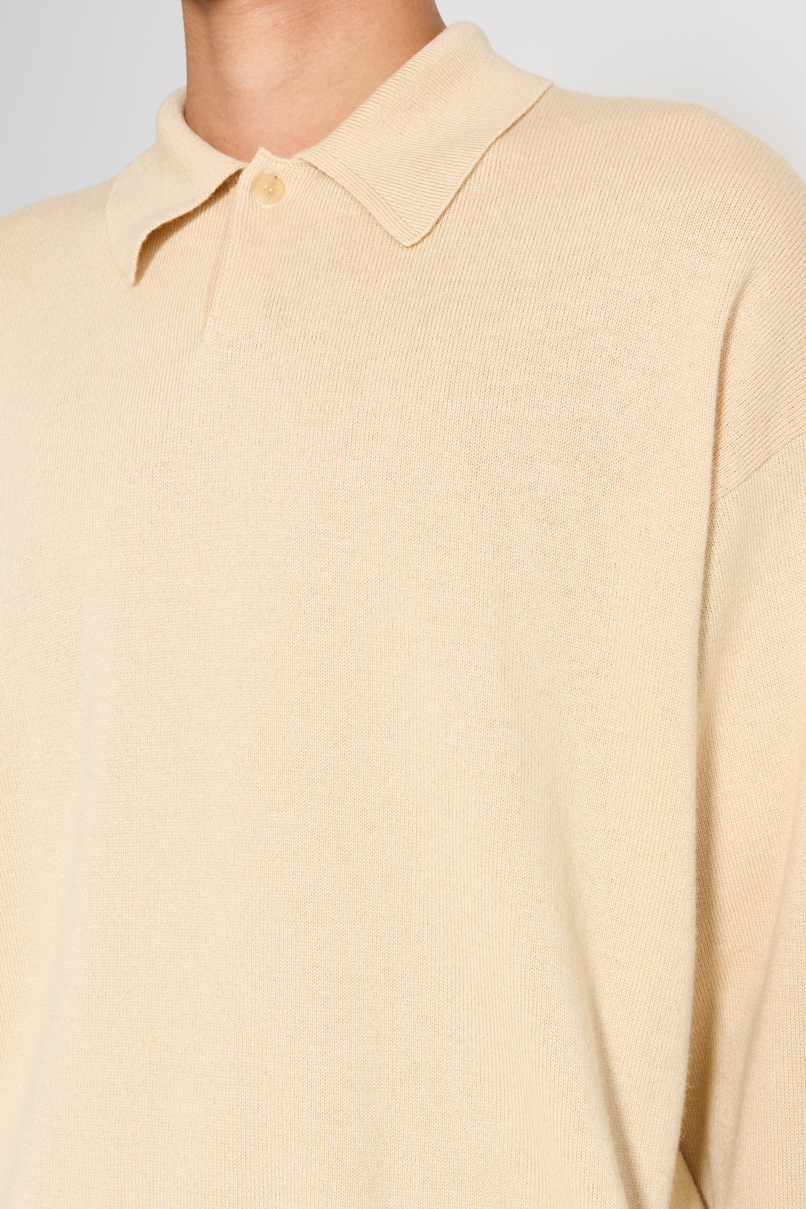AURALEE CASHMERE SILK WOOL KNIT POLO LIGHT BEIGE - 5