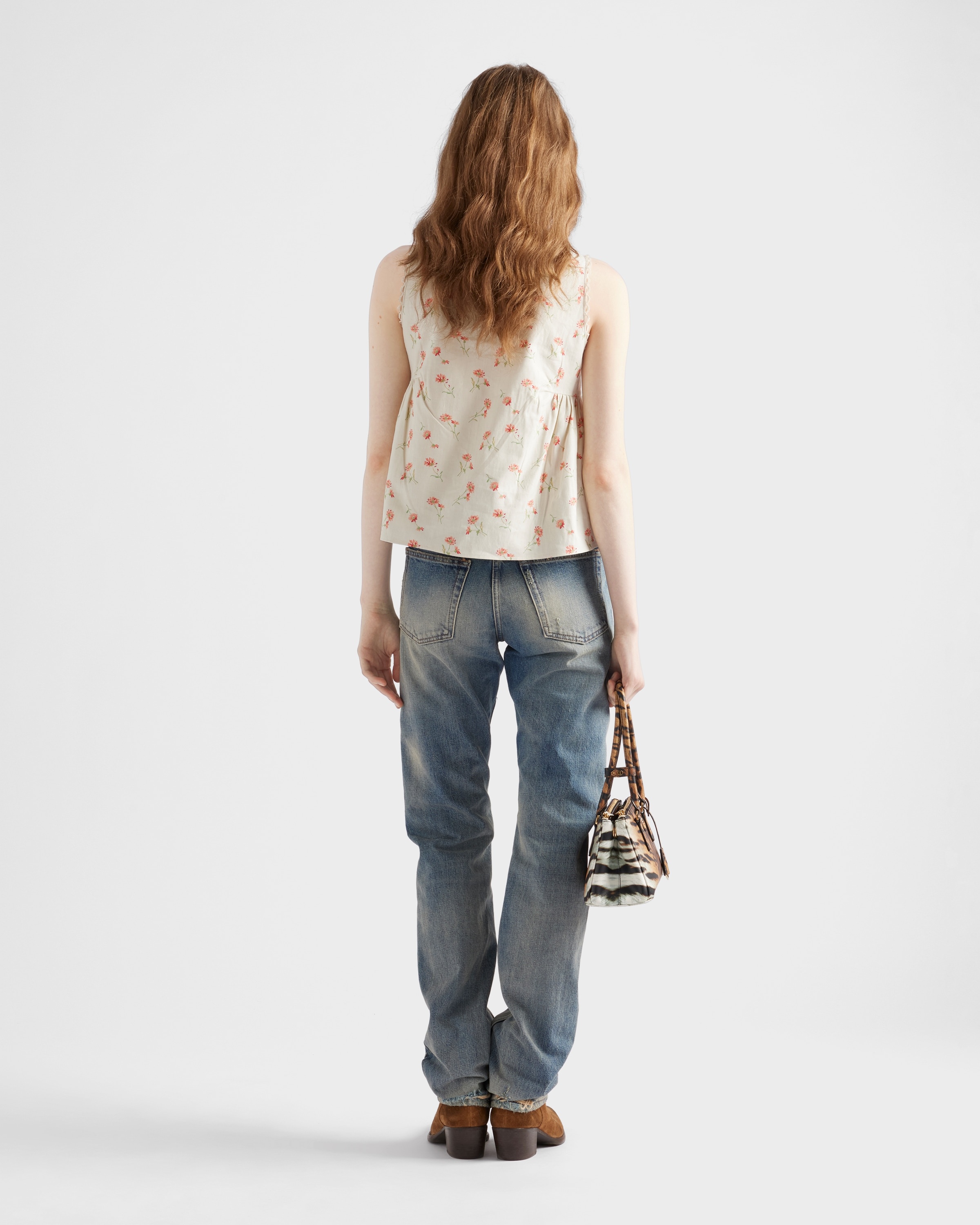 Embroidered floral print linen top - 5