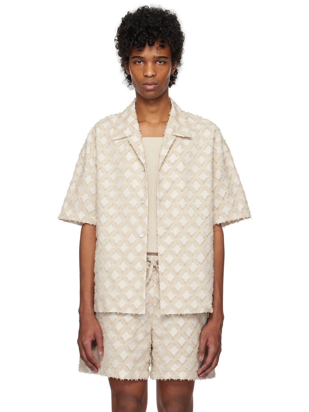 Beige Argyle Jacquard Shirt - 1