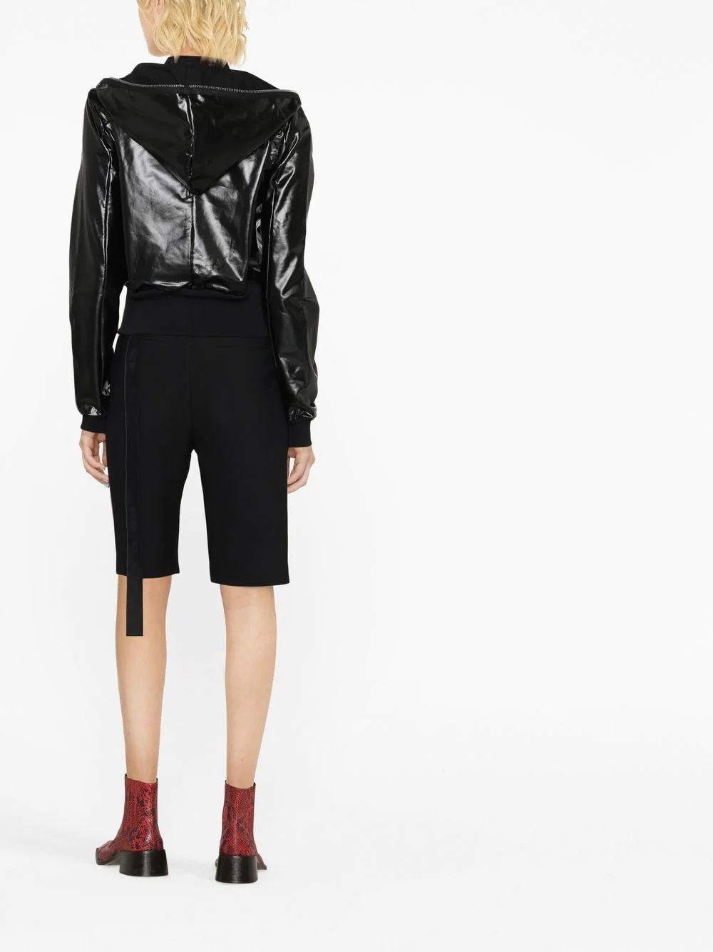 hooded faux-leather jacket - 4