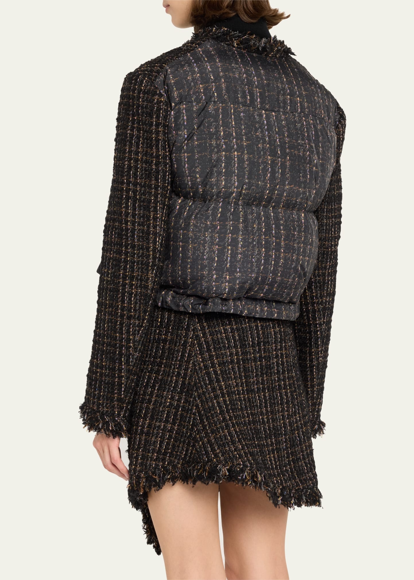 Tweed Boxy Puffer Back Cropped Jacket - 3