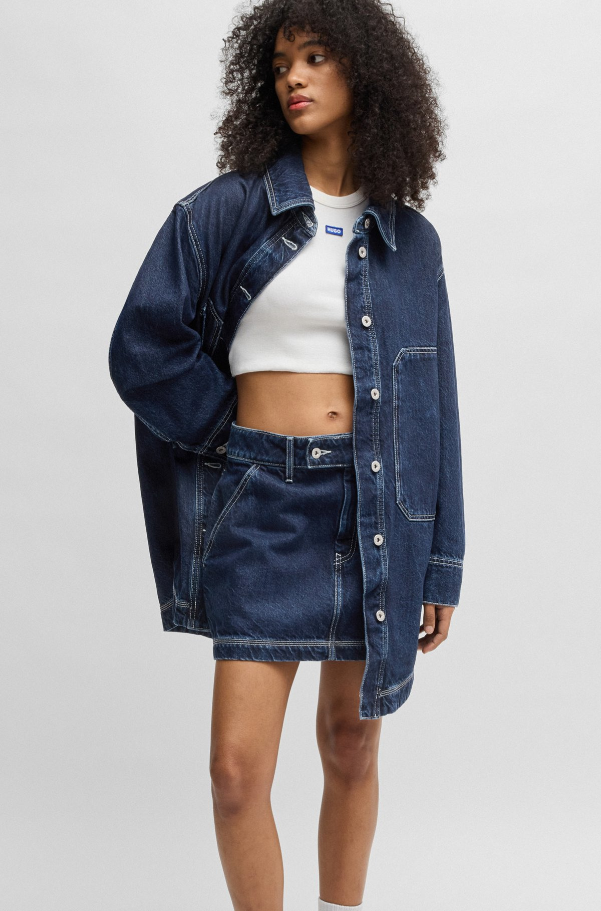 OVERSIZE-FIT DENIM JACKET WITH CONTRAST STITCHING - 2