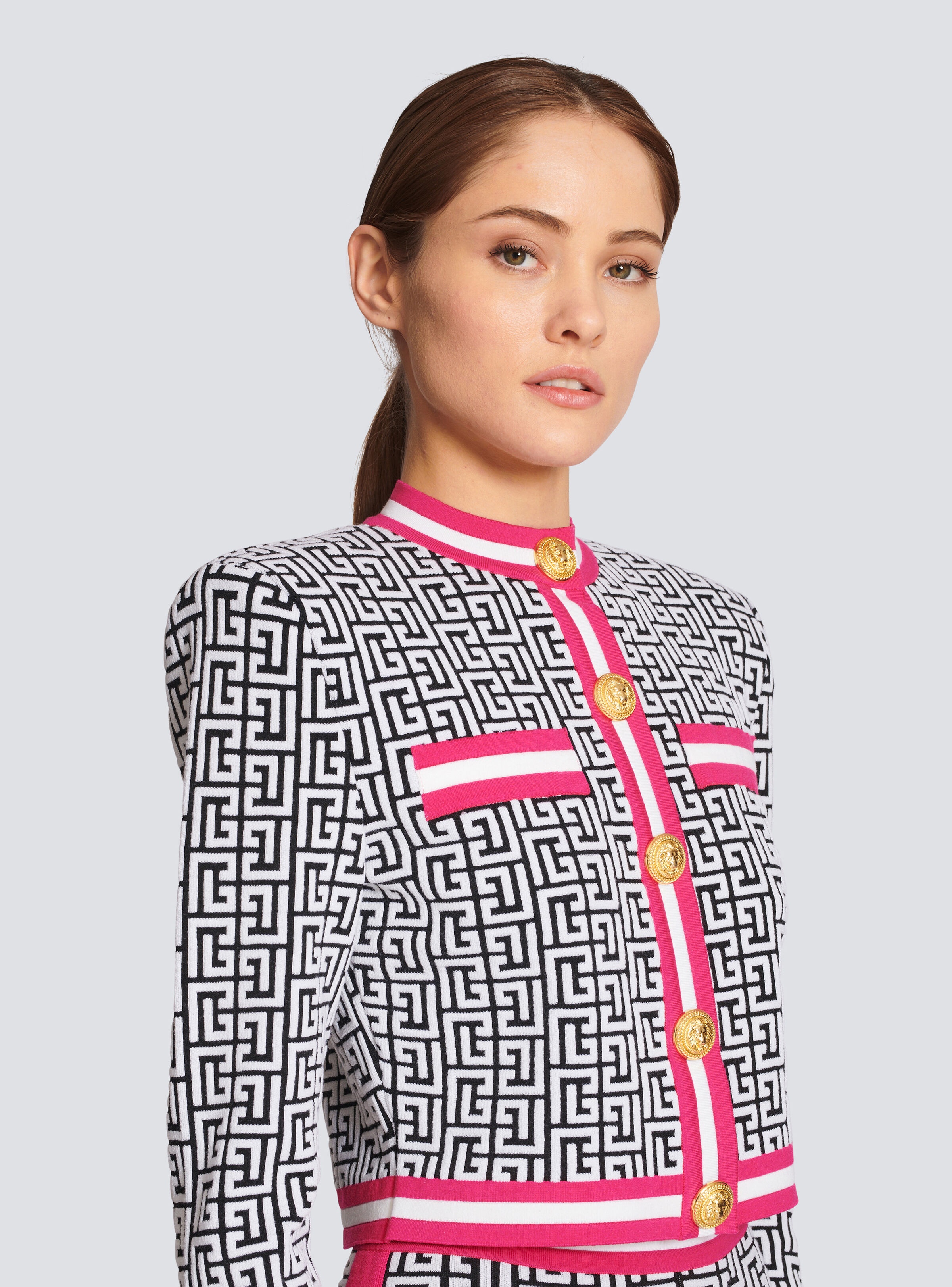 Knit cardigan with Balmain monogram - 9