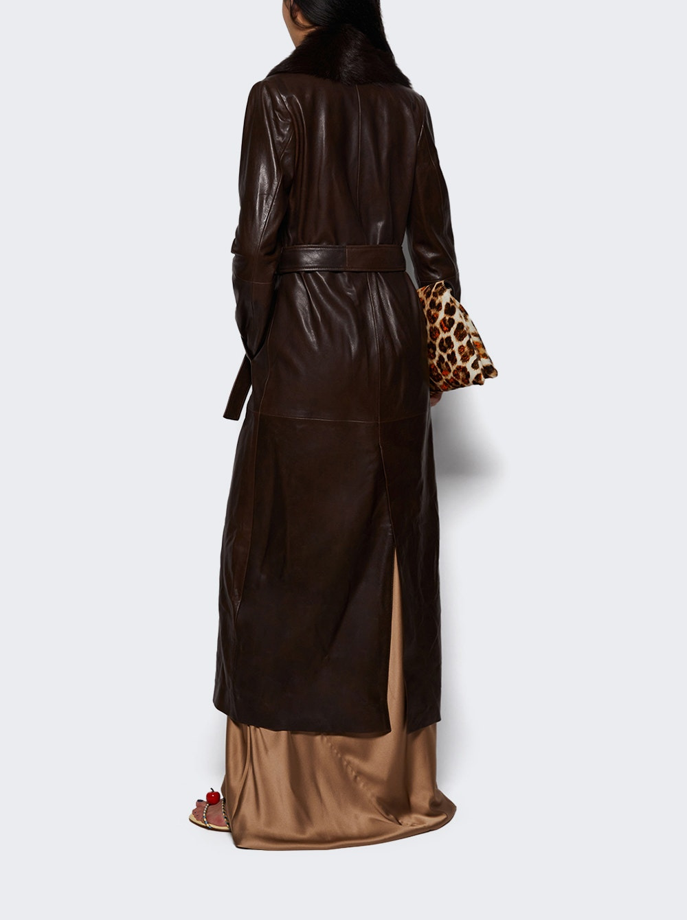 Dakota Glamorous Leather Coat Rich Brown - 4