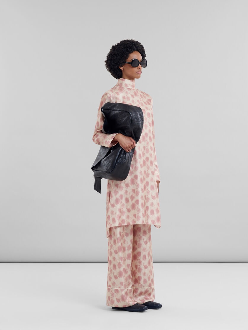 ANTIQUE PINK SILK MIDI DRESS WITH CRAYON LEOPARD PRINT - 6