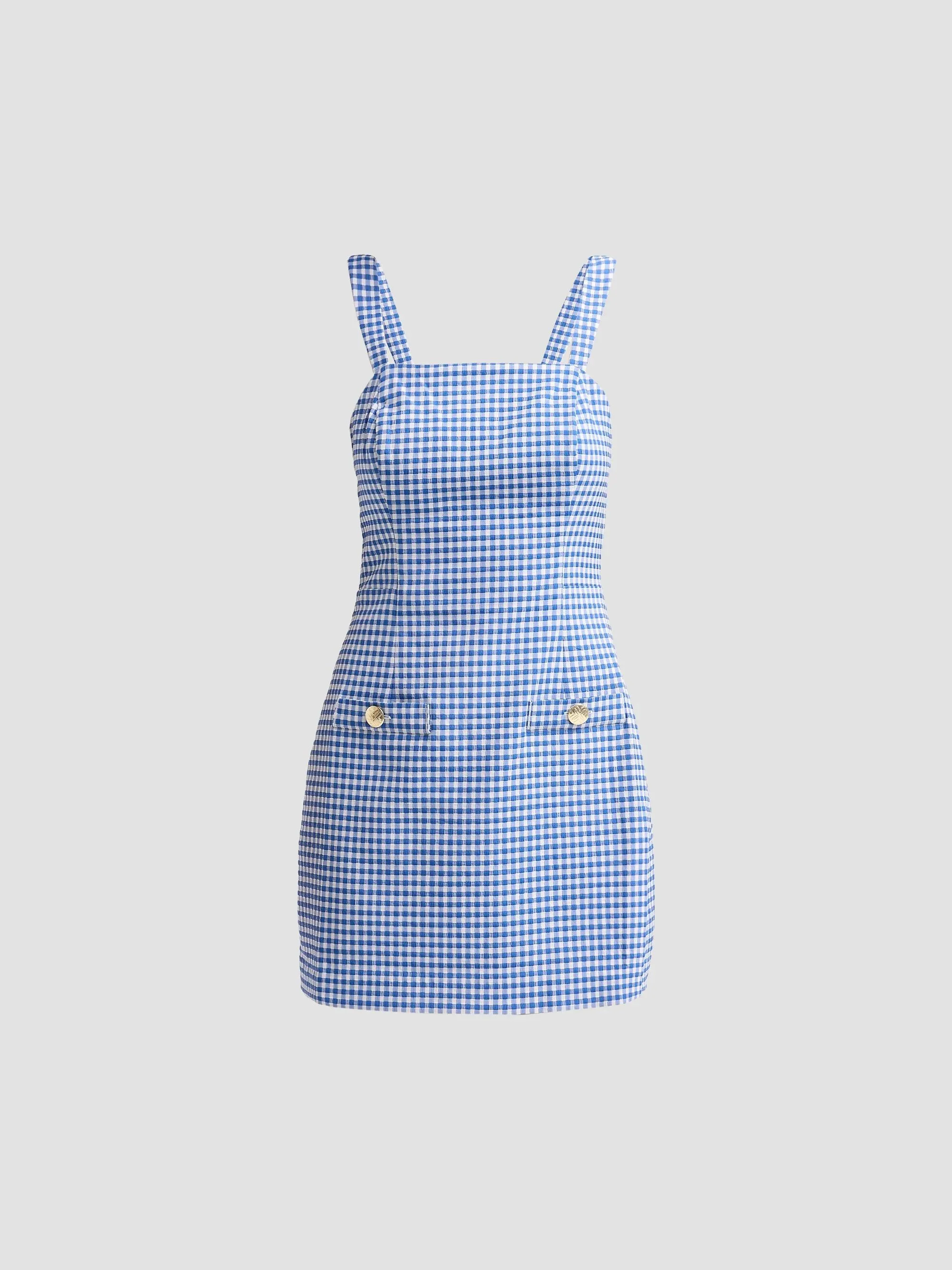 Women's Veda Gingham Stretch Jacquard Skirted Romper - Starlight Navy Gingham - 1