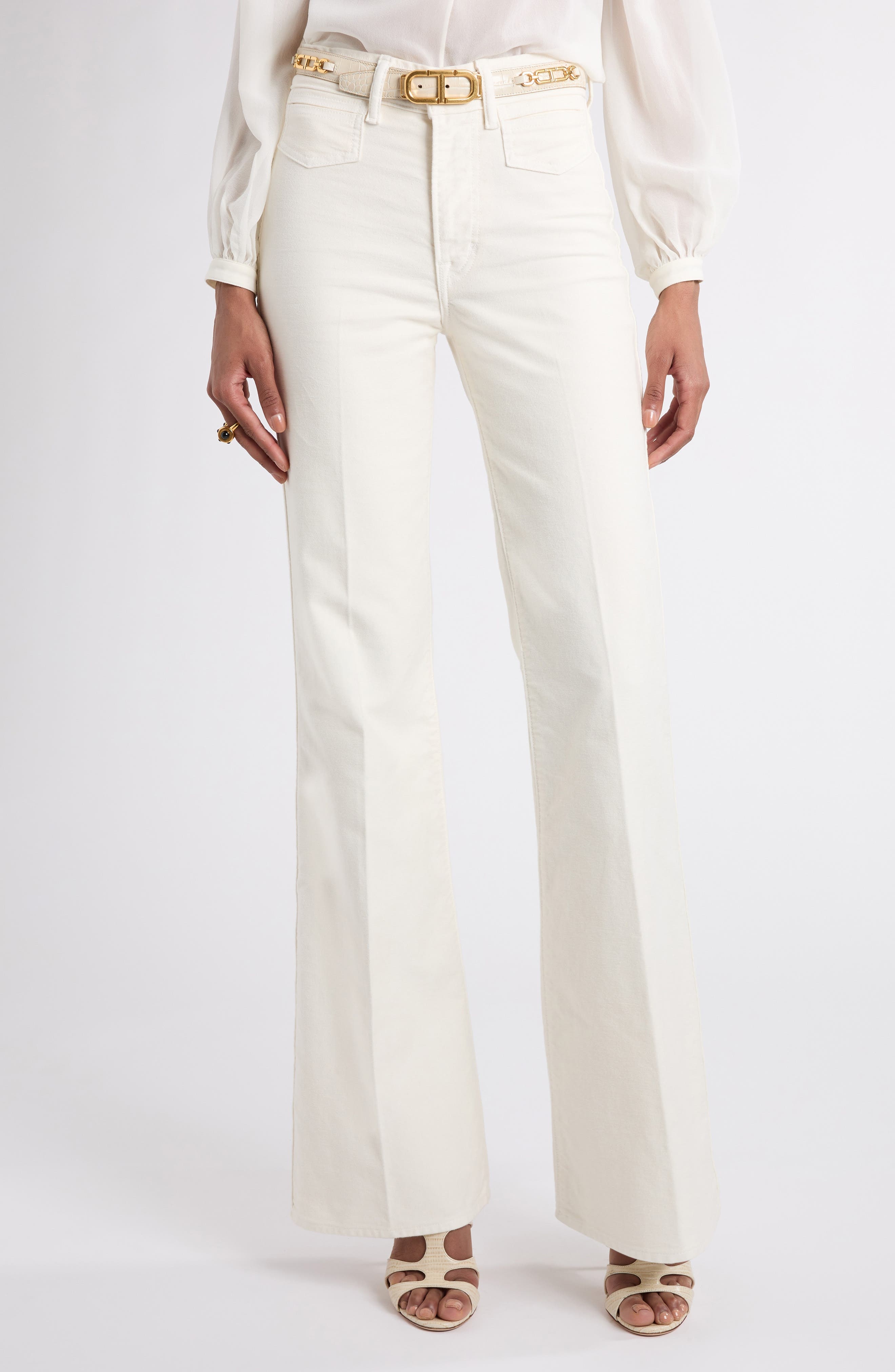 TOM FORD Moleskin Denim Flare Leg Pants in Off White at Nordstrom - 1