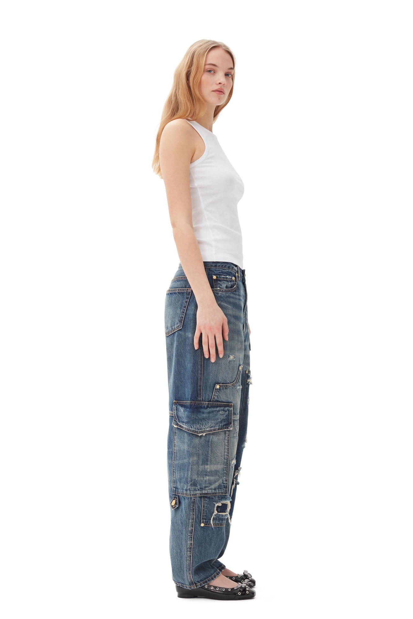 DARK BLUE HEAVY WASHED CARPENTER JEANS - 4
