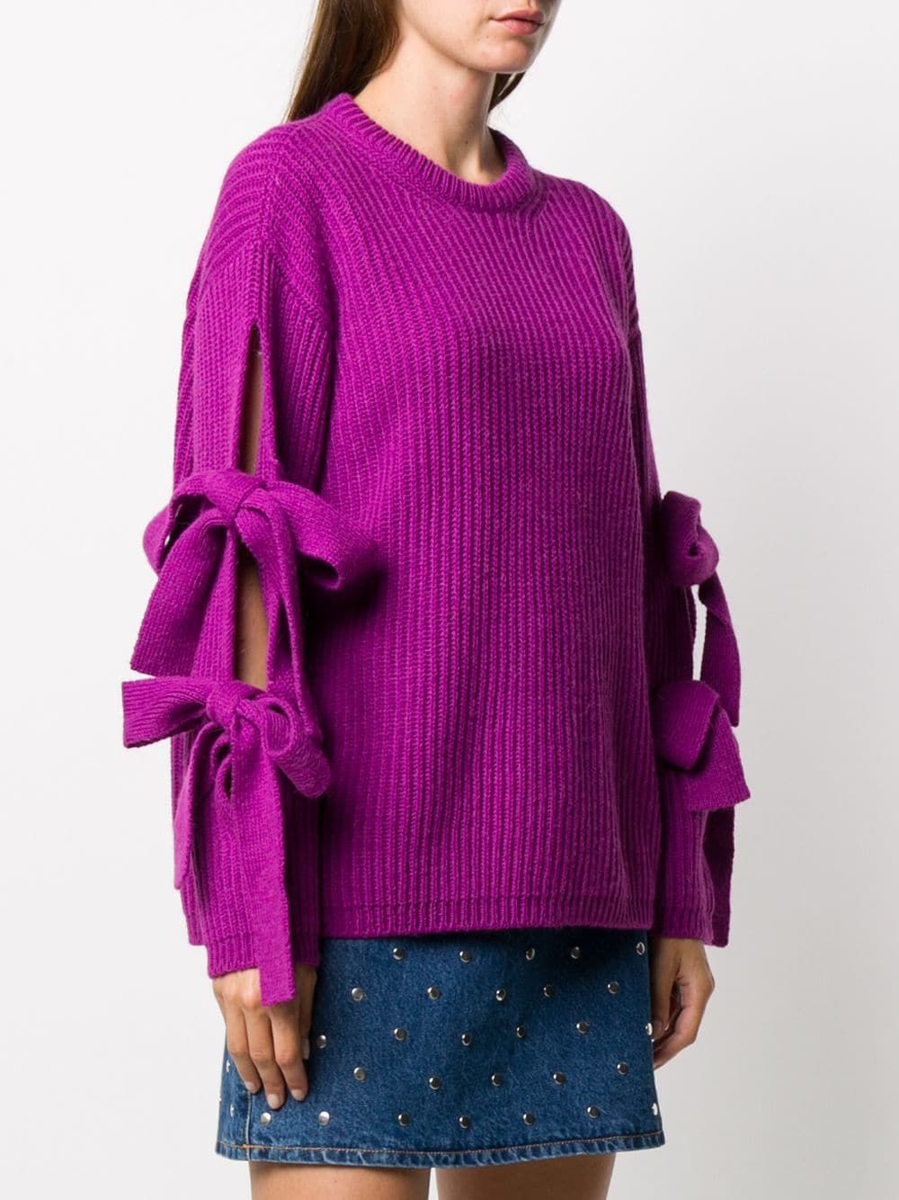 tie sleeve ribbed jumper - 3