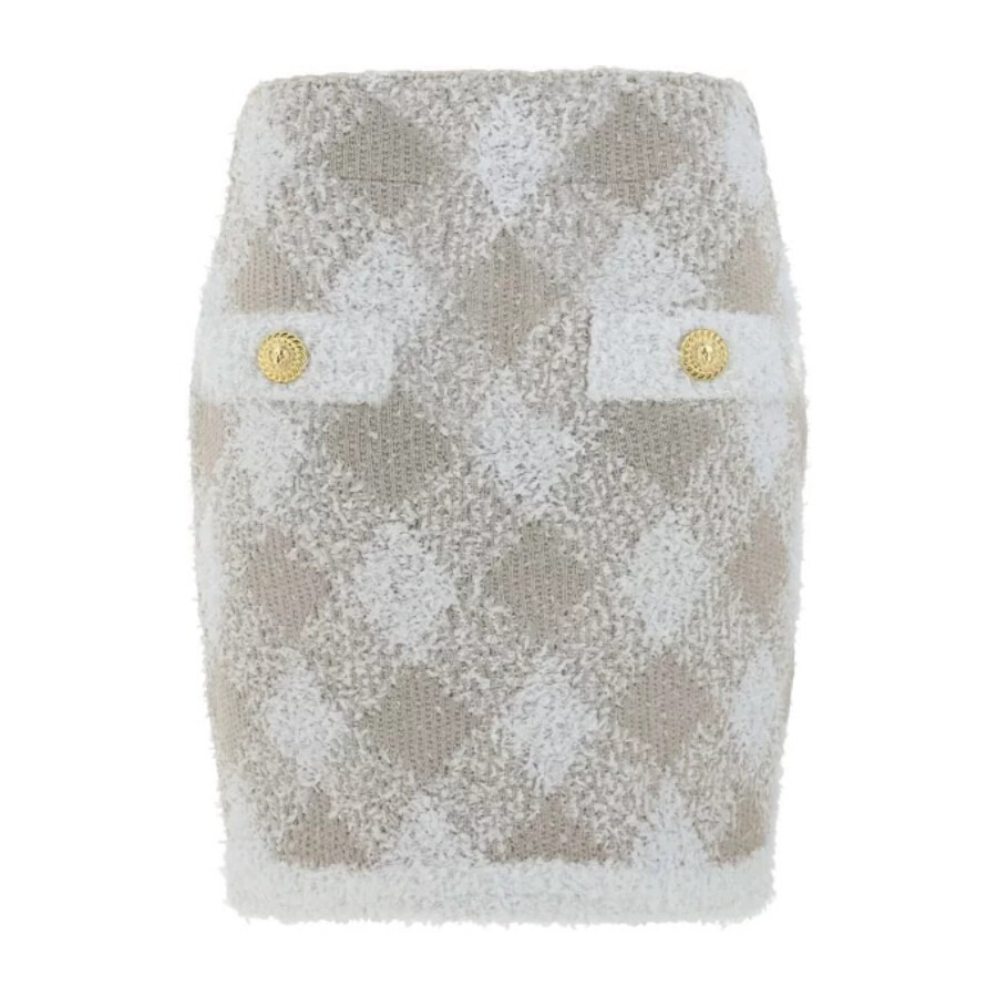 Balmain Check Pattern Ribbed Hem Mini Skirt - 5