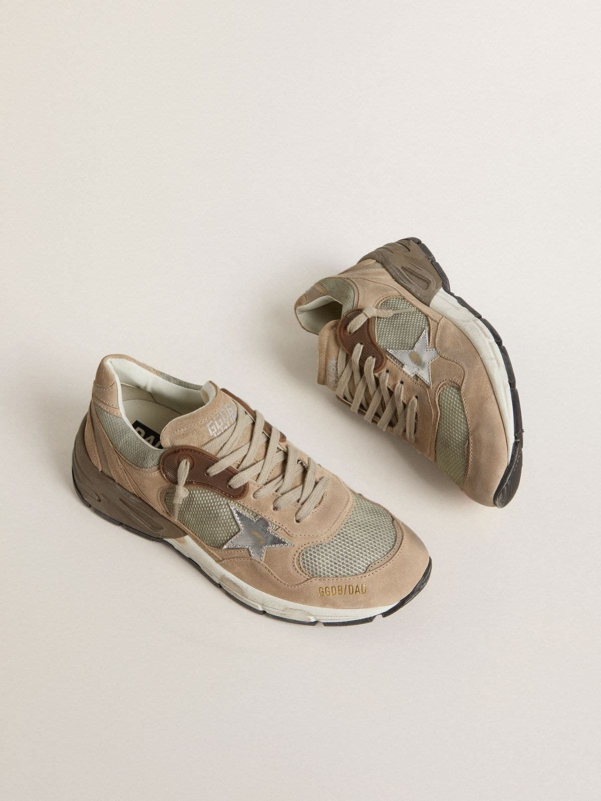 Women's Dad-Star in beige mesh and suede with silver leather star - 2