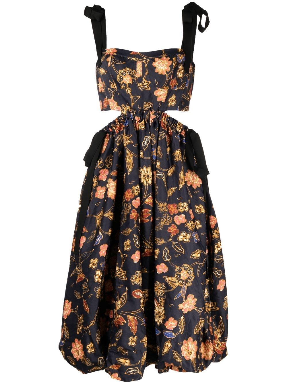 floral-print cut-out detail dress - 1