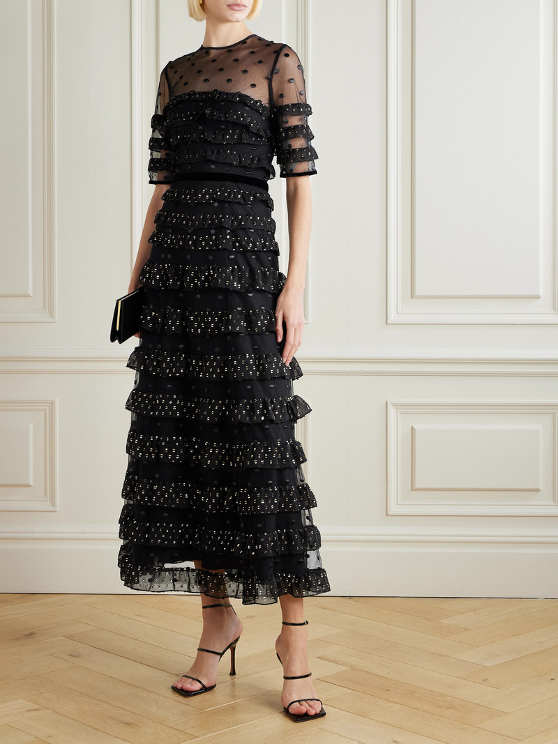 COSTARELLOS Ruffled Fil Coupé Tulle And Chiffon Midi Dress outlook