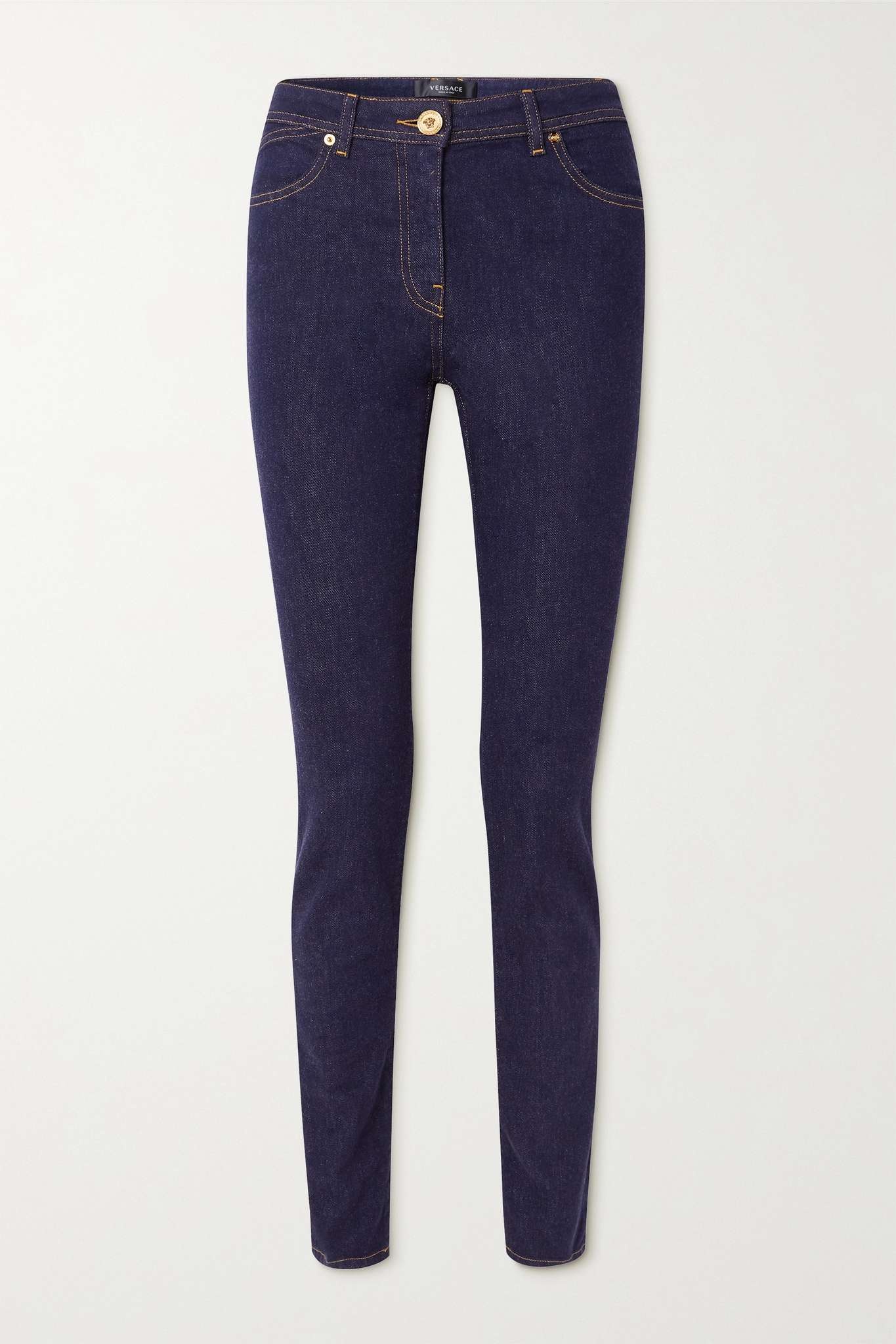 Printed stretch-denim straight-leg jeans - 1