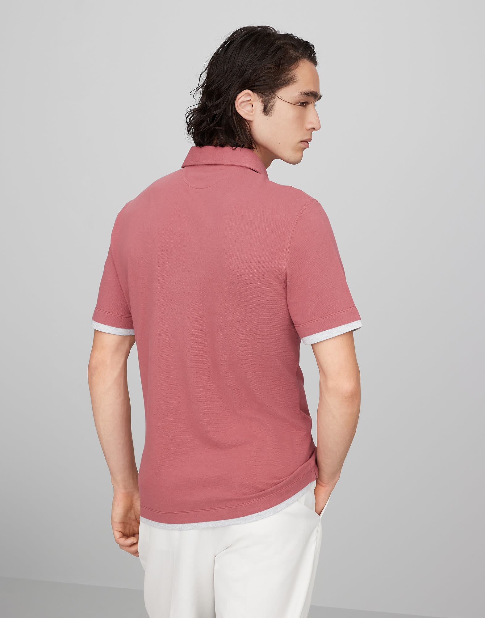 Cotton piqué shirt-style collar polo with faux-layering - 2