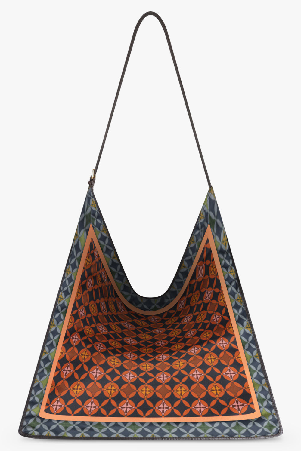 GEOMETRIC PRINT MEDIUM HOBO BAG WITH BELT STRAP | PURPLE/GREEN/RED - 2