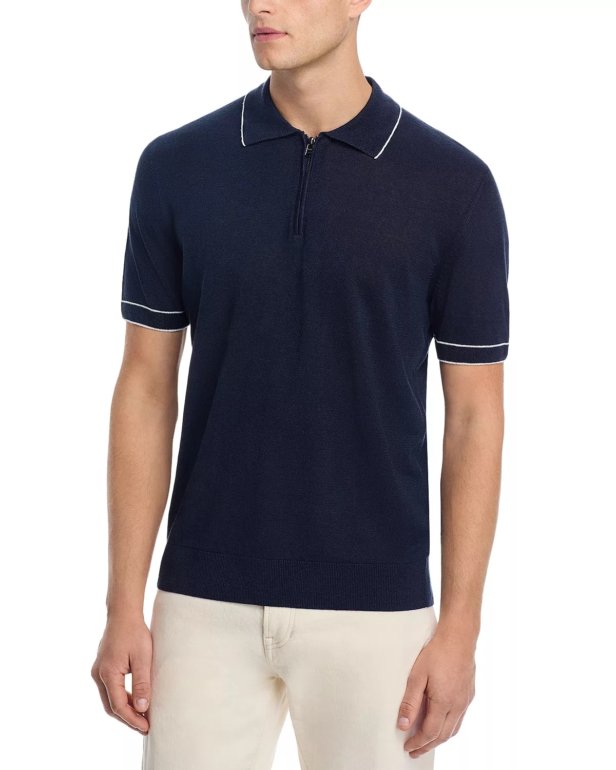 Linen Blend Knit Polo Sweater - 1