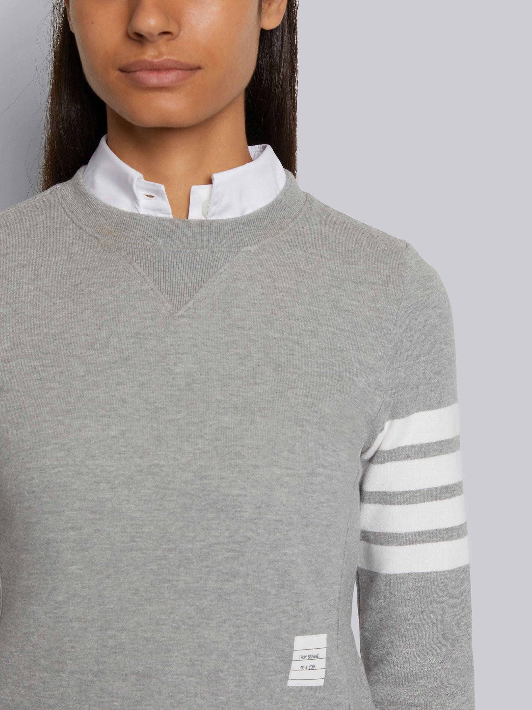 Light Grey Loopback Jersey Knit Engineered 4-bar Stripe Crew Neck Pullover - 4