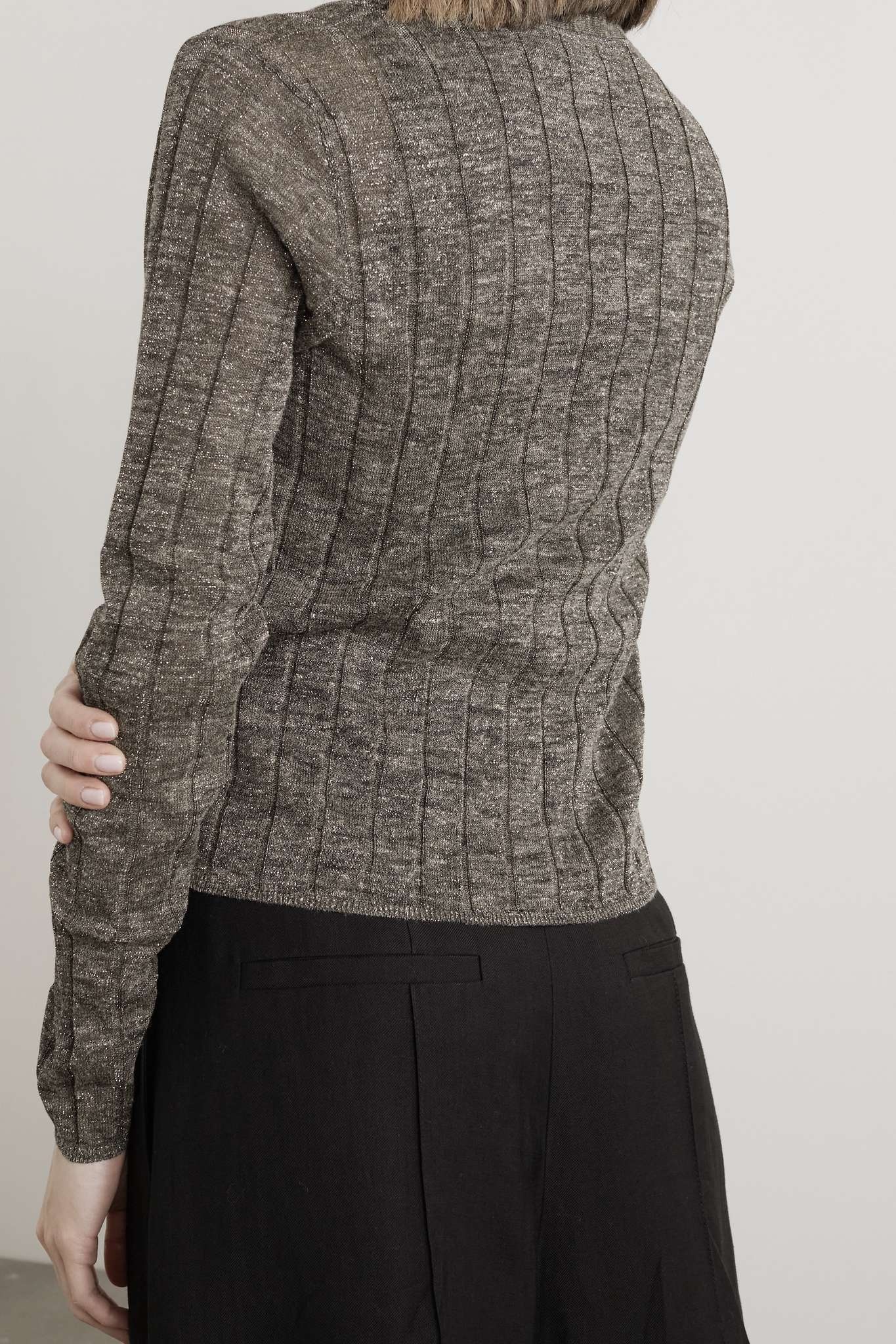 Metallic ribbed-knit cardigan - 4