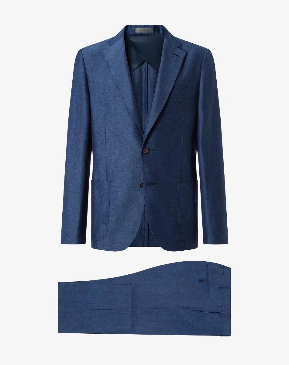 Blue wool and chambray linen suit - 1