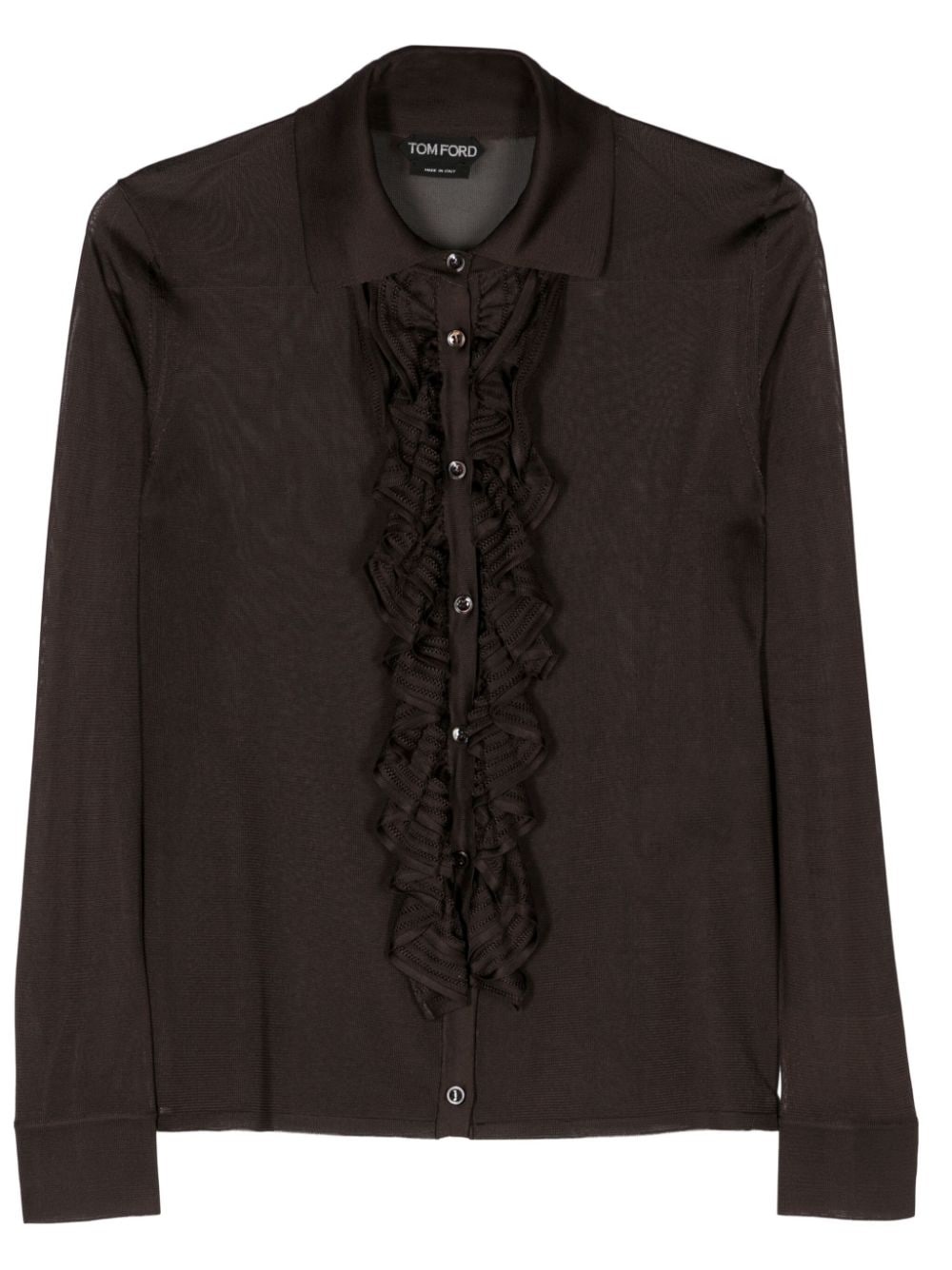 ruffled-trim semi-sheer shirt - 1