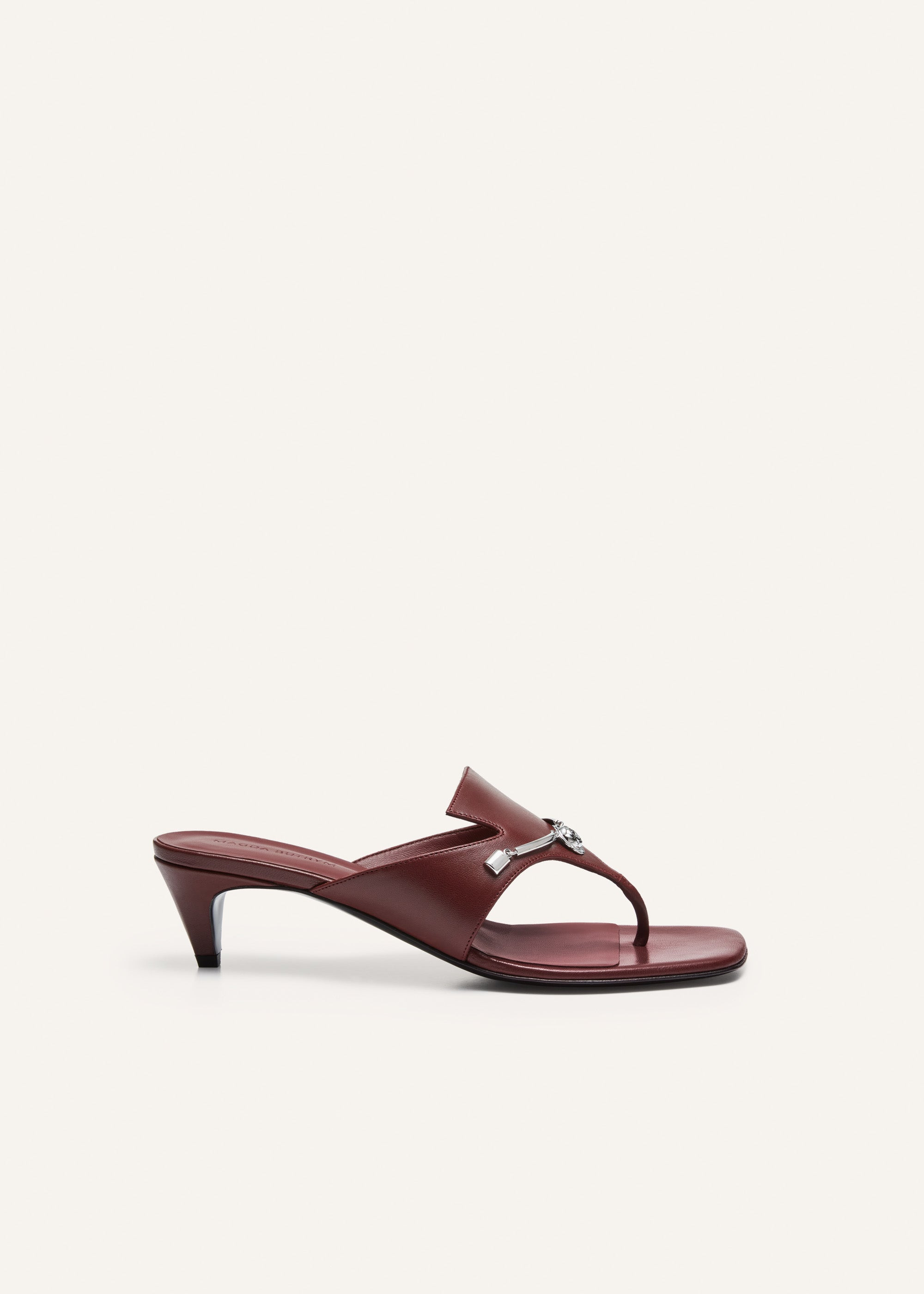Rose brooch thong sandals in burgundy leather - 1