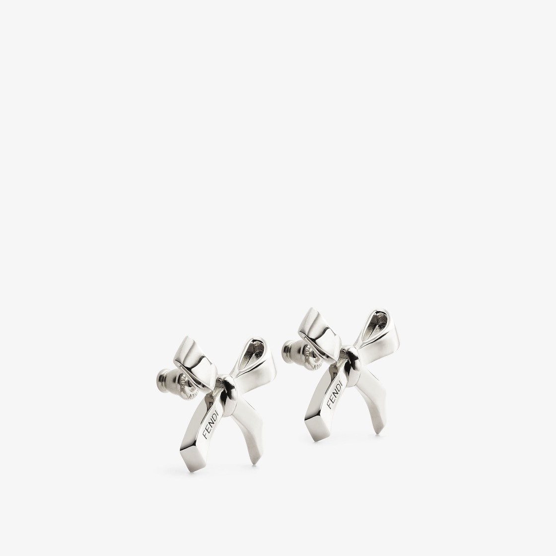 Bow-shaped earrings. Made of metal with a palladium finish. Decorated with Fendi lettering enameled  - 2